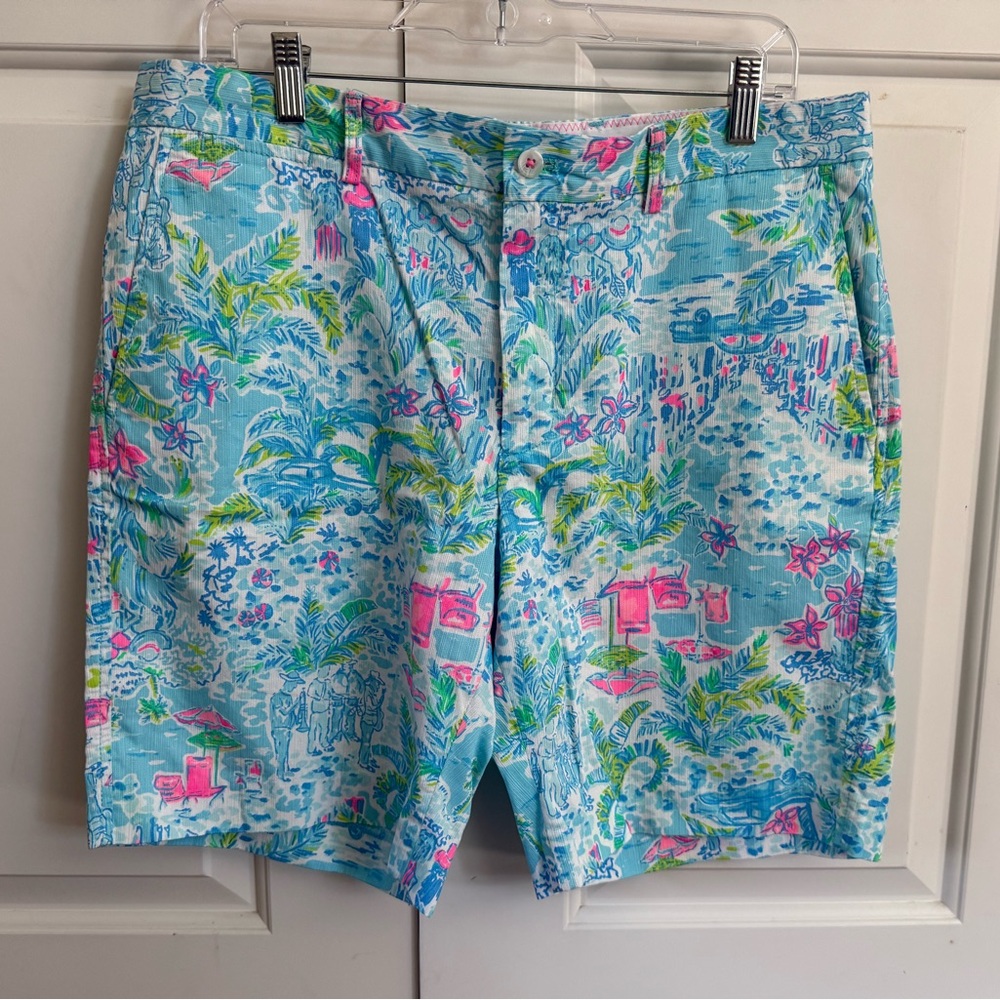 Lilly Pulitzer Blue and Pink Flat Front Shorts